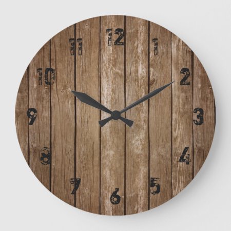 Rustic Wood Look Planks Large Clock