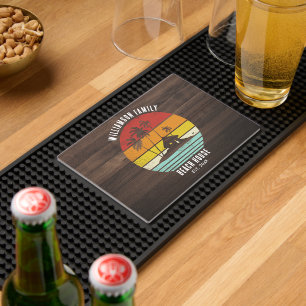 Rustic Wood Look Retro Family Beach House Custom Bar Mat