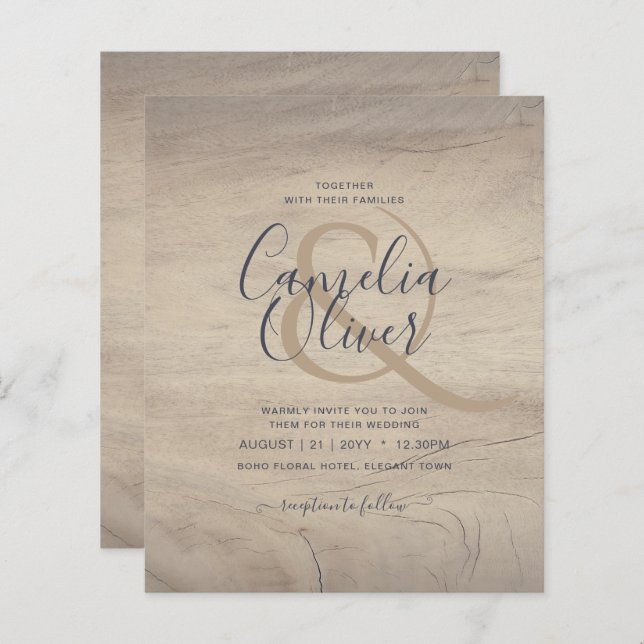 Rustic Wood look Typography Budget Wedding (Front/Back)
