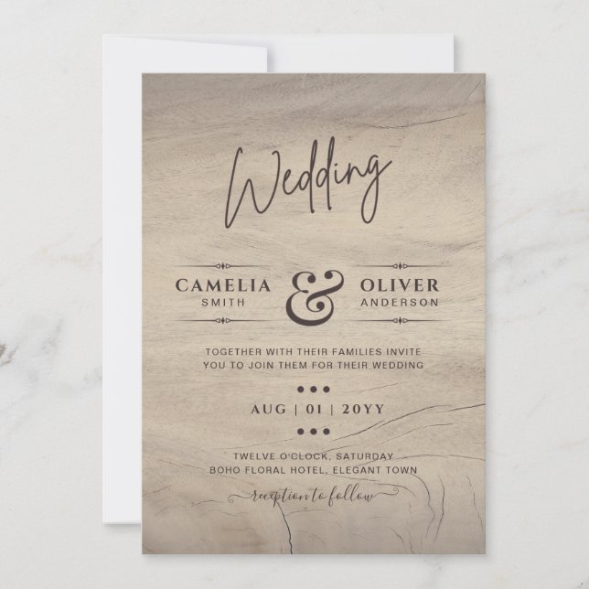 Rustic Wood look Typography Budget Wedding Invitation (Front)