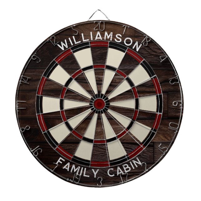 Rustic Wood Look Typography Family Games Room Dart Board (Front)
