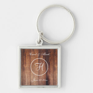 Rustic Wood Look Wedding Monogram Keychain
