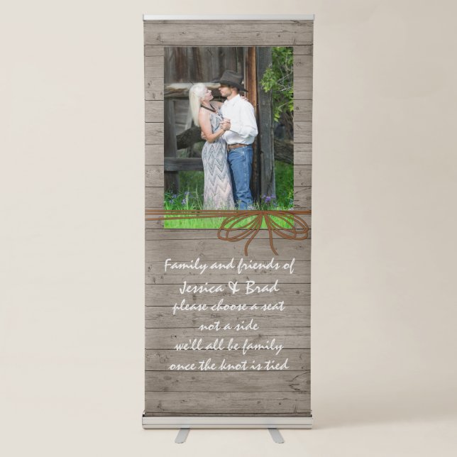 Rustic Wood Look Wedding Photo Retractable Banner (Front)