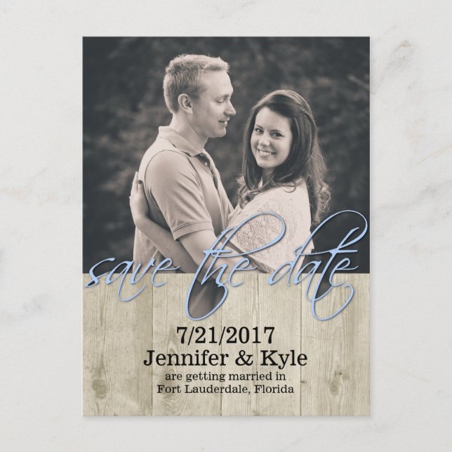 Rustic Wood Look Wedding Save The Date Postcard (Front)