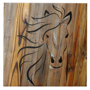 Rustic Wood Look Wild Horse Ceramic Tile