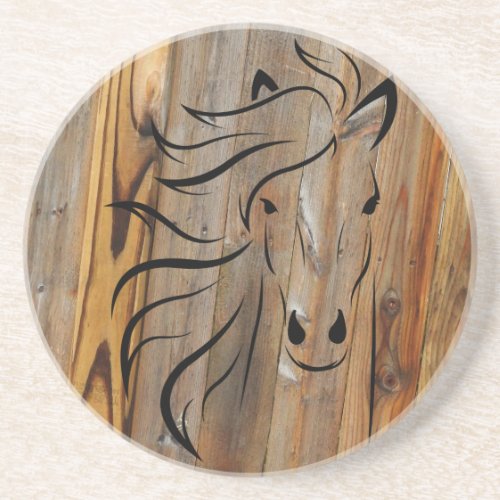 Rustic Wood Look _Wild Horse Head Coaster