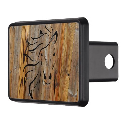 Rustic Wood Look _ Wild Horse Head Hitch Cover