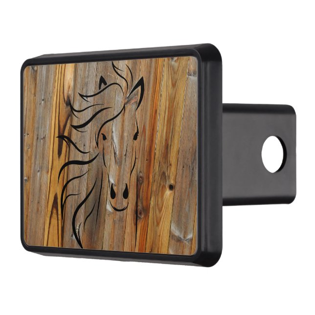 Rustic Wood Look - Wild Horse Head Hitch Cover (Left)