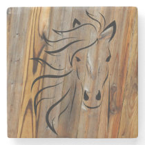 Rustic Wood Look - Wild Horse Head Stone Coaster