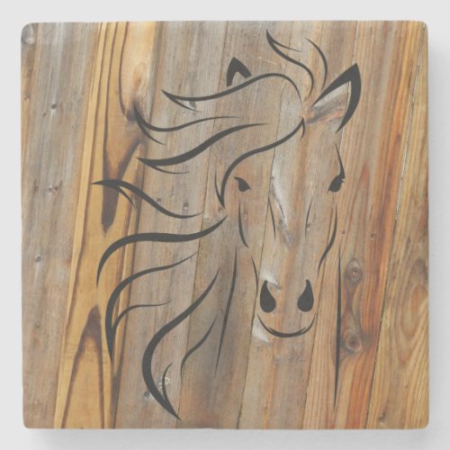 Rustic Wood Look _ Wild Horse Head Stone Coaster