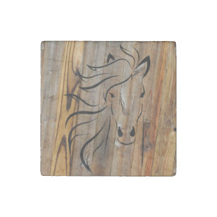 Rustic Wood Look -Wild Horse Head Stone Magnet