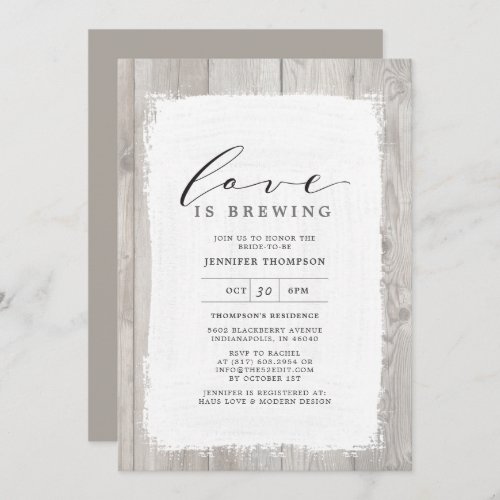 Rustic Wood Love Is Brewing Bridal Shower Invitation