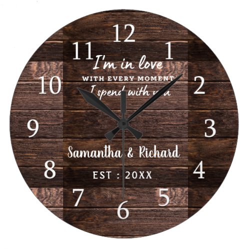 Rustic Wood Love Quote Wedding Anniversary Large Clock