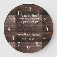 Rustic Wood Love Quote Wedding Anniversary Large Clock