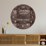 Rustic Wood Love Quote Wedding Anniversary Large Clock<br><div class="desc">Wedding anniversary clock with  a romantic quote 'I'm in love with every moment I spent with you' to express your love.Personalize with name and year.</div>