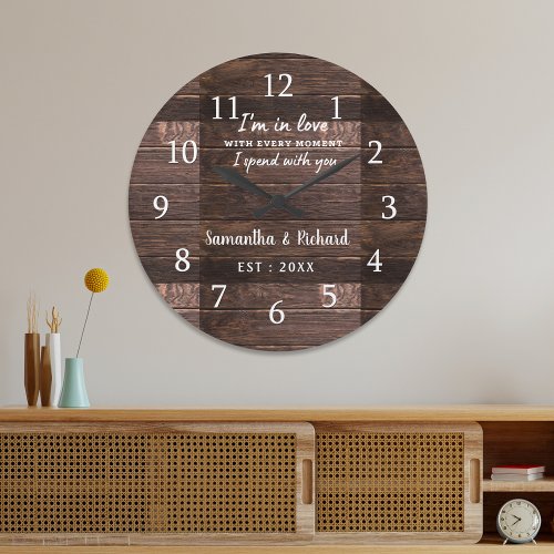 Rustic Wood Love Quote Wedding Anniversary Large Clock