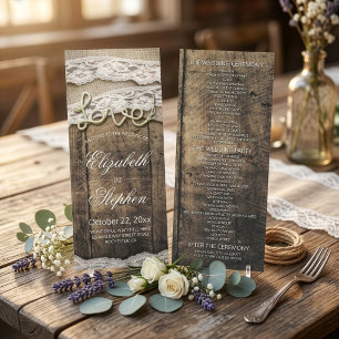 Rustic Wood Love Rope Burlap Lace Wedding Program