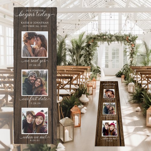 Rustic Wood Love Story Timeline Photo Wedding Outdoor Rug