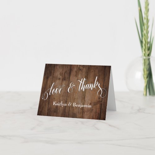 Rustic Wood Love  Thanks Typography Thank You Card