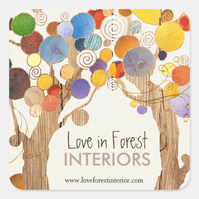 Rustic Wood Love Trees Business Square Sticker (Front)