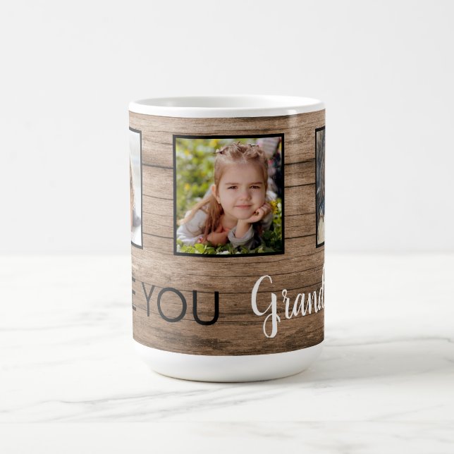 Rustic Wood Love You Three Photo  Coffee Mug (Center)