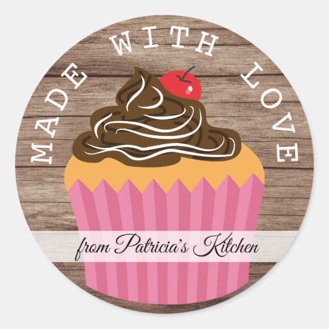 Rustic Wood Made With love From The Kitchen Of Classic Round Sticker (Front)
