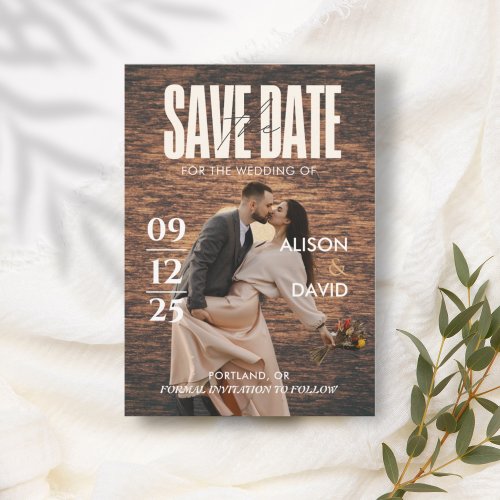 Rustic Wood Magazine Photo Save The Date Wedding  Invitation