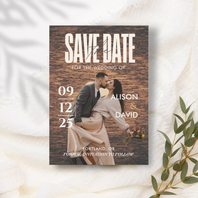 Rustic Wood Magazine Photo Save The Date Wedding  Invitation (Creator Uploaded)