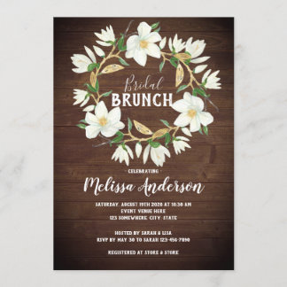 Rustic Wood Magnolia Bridal Brunch Shower Invitation