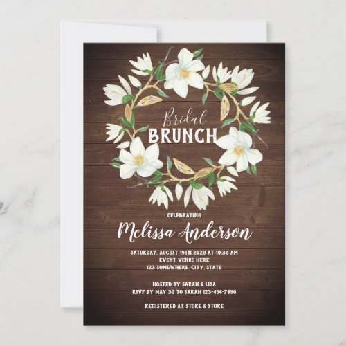 Rustic Wood Magnolia Bridal Brunch Shower Invitation