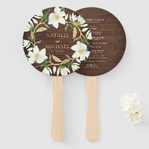 Rustic Wood Magnolia Custom Wedding Hand Fan