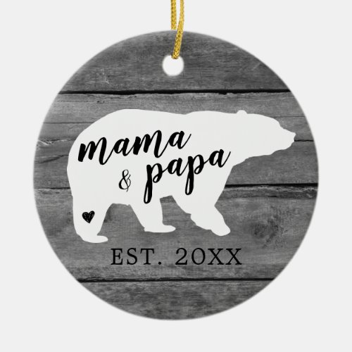 Rustic Wood Mama Papa Bear Heart Birth Ceramic Ornament