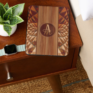 Rustic Wood Marquetry Geometric Monogram Kindle Cover