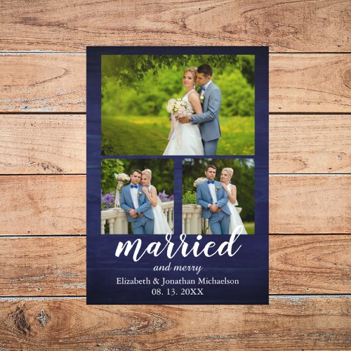 Rustic Wood Married and Merry Photo Collage Holiday Card