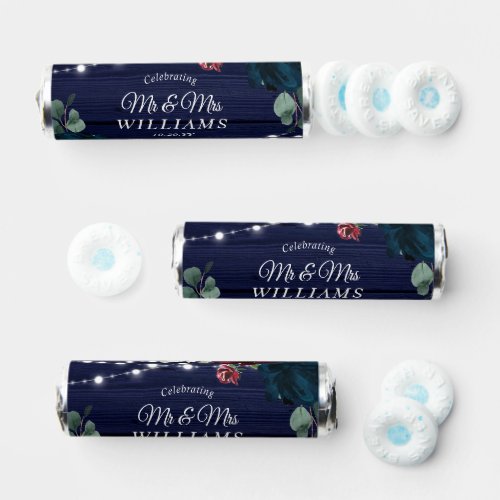 Rustic Wood Marsala  Navy Blue Flowers Breath Savers Mints