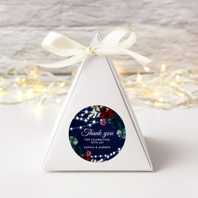 Rustic Wood Marsala & Navy Blue Flowers  Classic Round Sticker (Creator Uploaded)