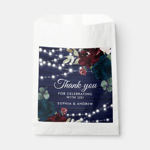 Rustic Wood Marsala  Navy Blue Flowers Favor Bag