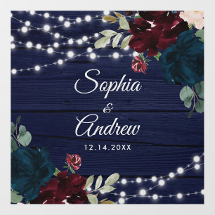 Rustic Wood Marsala & Navy Blue Flowers Floor Decals