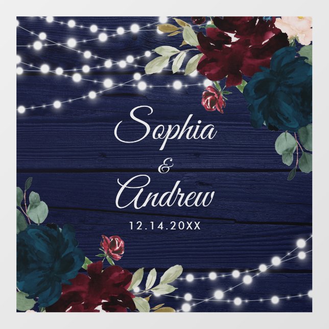 Rustic Wood Marsala & Navy Blue Flowers Floor Decals (Front)