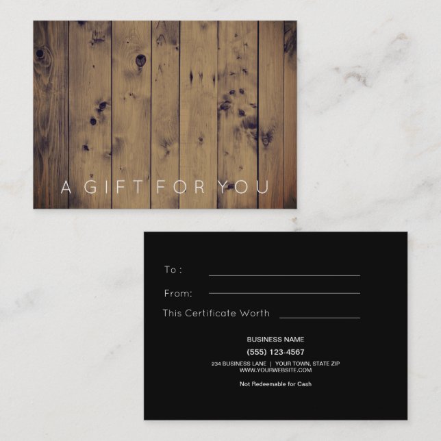 Rustic Wood | Masculine Gift Certificate for Men (Front/Back)