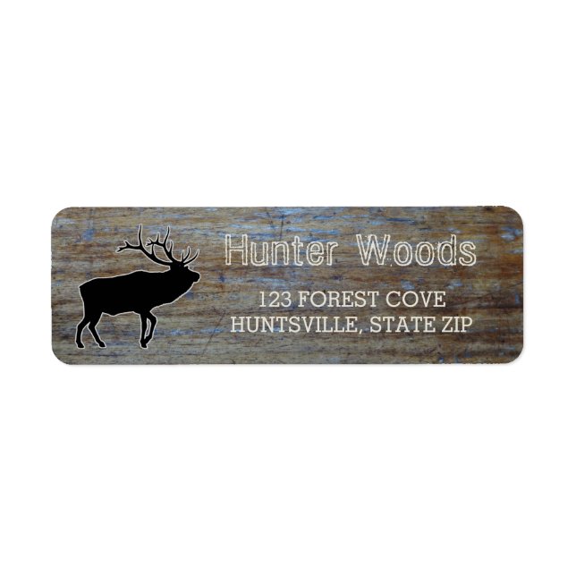 Rustic Wood | Masculine Wildlife Elk Silhouette Label (Front)