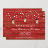 Rustic Wood Mason Jar and Lights Save the Date (Front/Back)