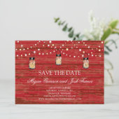 Rustic Wood Mason Jar and Lights Save the Date (Standing Front)
