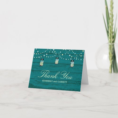 Rustic Wood Mason Jar and Lights Thank You Card