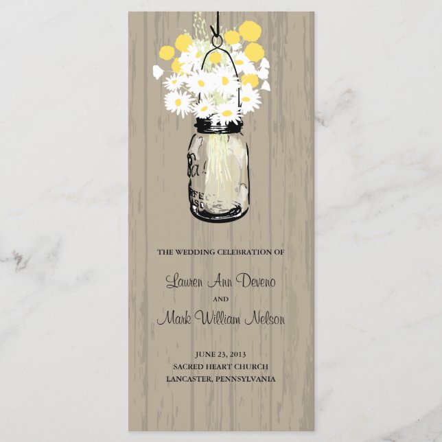 Rustic Wood Mason Jar and Wildflowers Program (Front)