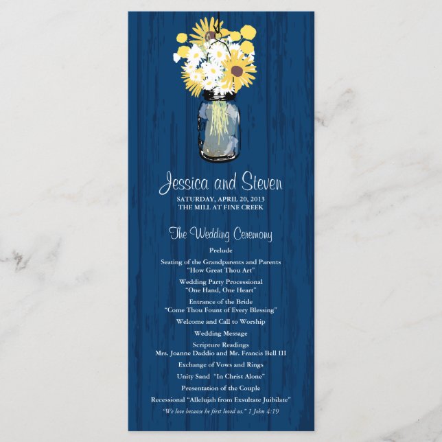 Rustic Wood Mason Jar and Wildflowers Program (Front)