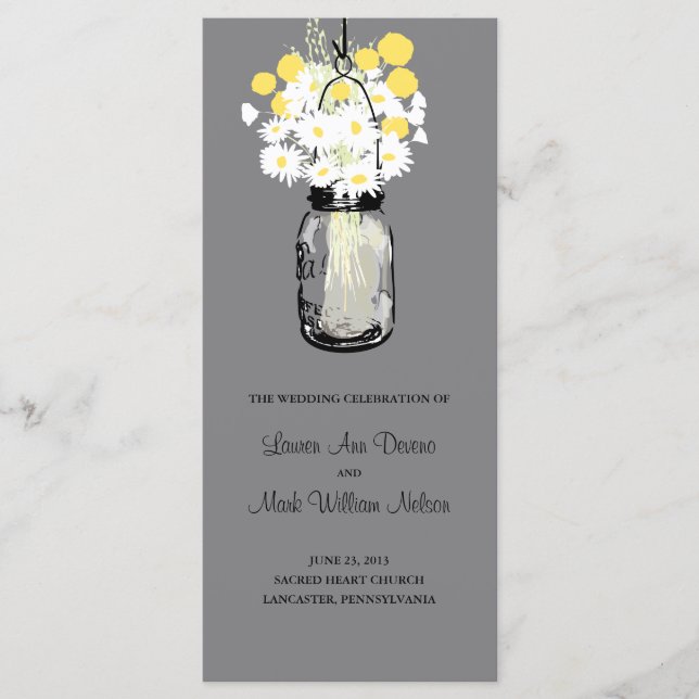 Rustic Wood Mason Jar and Wildflowers Program (Front)