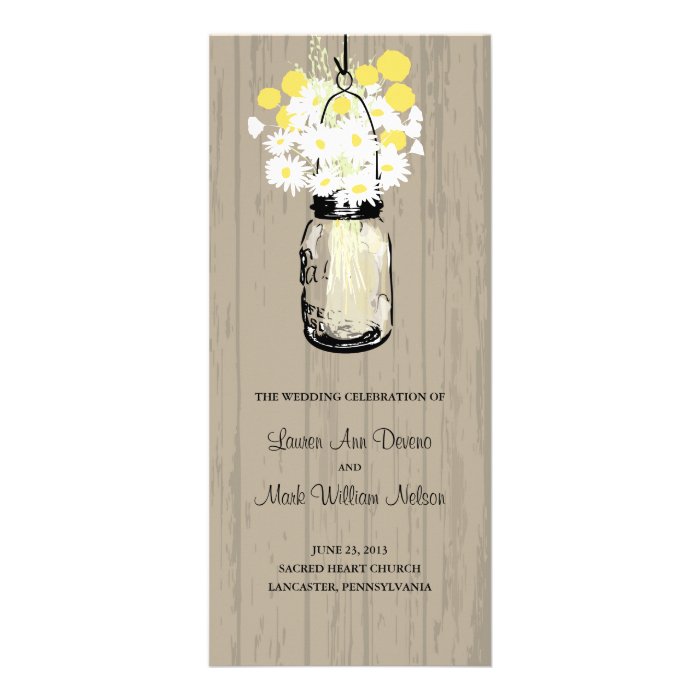 Rustic Wood Mason Jar and Wildflowers Program Customized Rack Card