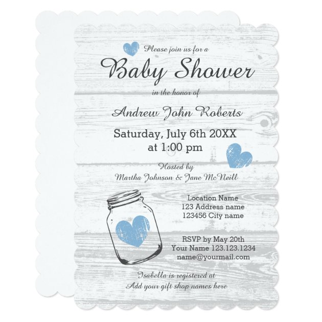 Rustic Wood Mason Jar Boy Baby Shower Invitations