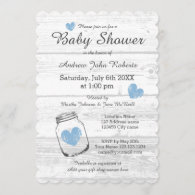 Rustic wood mason jar boy baby shower invitations